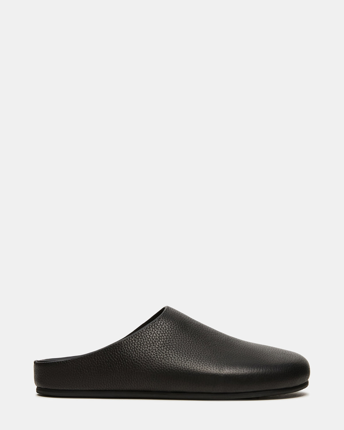 FERN Black Leather Mule Slip-On Round-Toe Women's Flat | Steve Madden