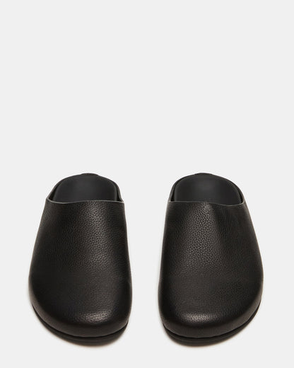FERN Black Leather Mule Slip-On Round-Toe Women's Flat | Steve Madden