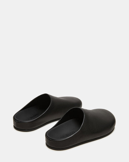 FERN Black Leather Mule Slip-On Round-Toe Women's Flat | Steve Madden