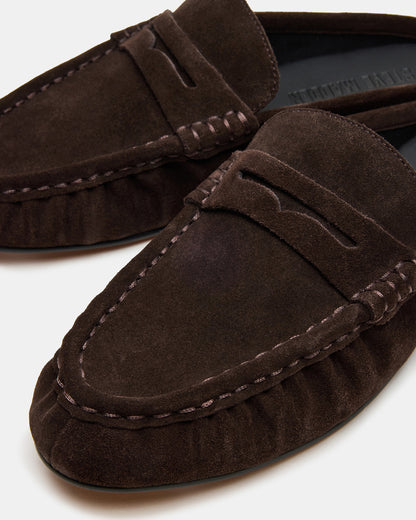 RAFE Chocolate Brown Suede Slip-On Mule Women's Flat | Steve Madden