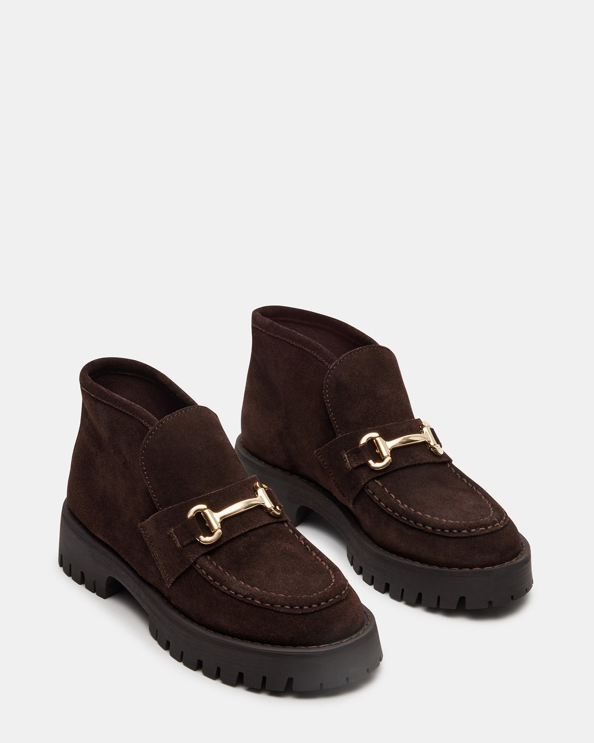 LEON Chocolate Brown Suede Platform Lug Sole Women's Loafer | Steve Madden