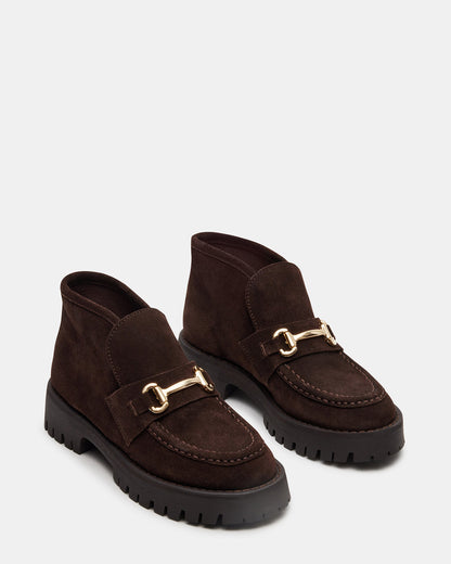 LEON Chocolate Brown Suede Platform Lug Sole Women's Loafer | Steve Madden