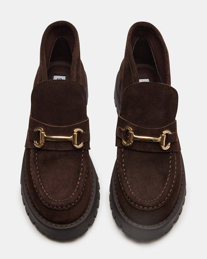 LEON Chocolate Brown Suede Platform Lug Sole Women's Loafer | Steve Madden