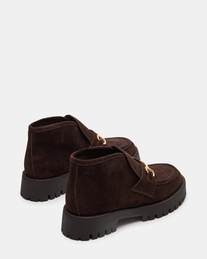LEON Chocolate Brown Suede Platform Lug Sole Women's Loafer | Steve Madden