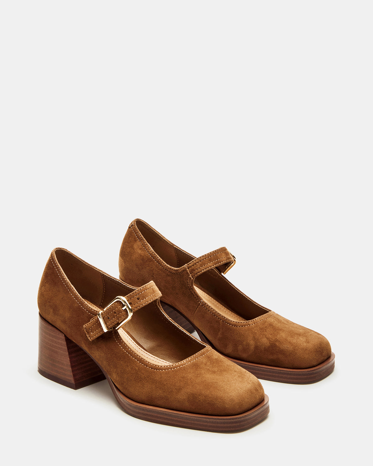 LISBON Chestnut Suede Square-Toe Mary Jane Women's Loafer | Steve Madden