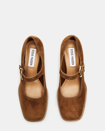 LISBON Chestnut Suede Square-Toe Mary Jane Women's Loafer | Steve Madden