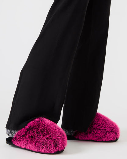 POOF Fushia Slip-On Faux Fur Mule Women's Flat | Steve Madden