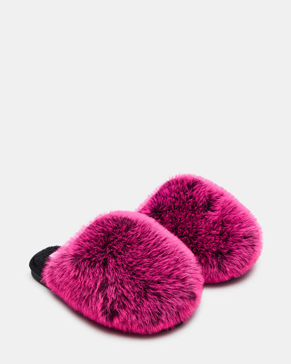 POOF Fushia Slip-On Faux Fur Mule Women's Flat | Steve Madden