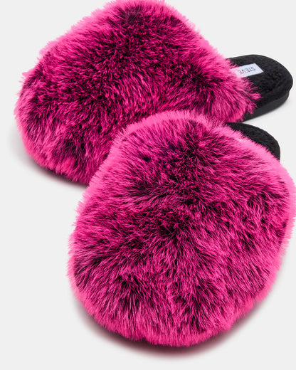 POOF Fushia Slip-On Faux Fur Mule Women's Flat | Steve Madden