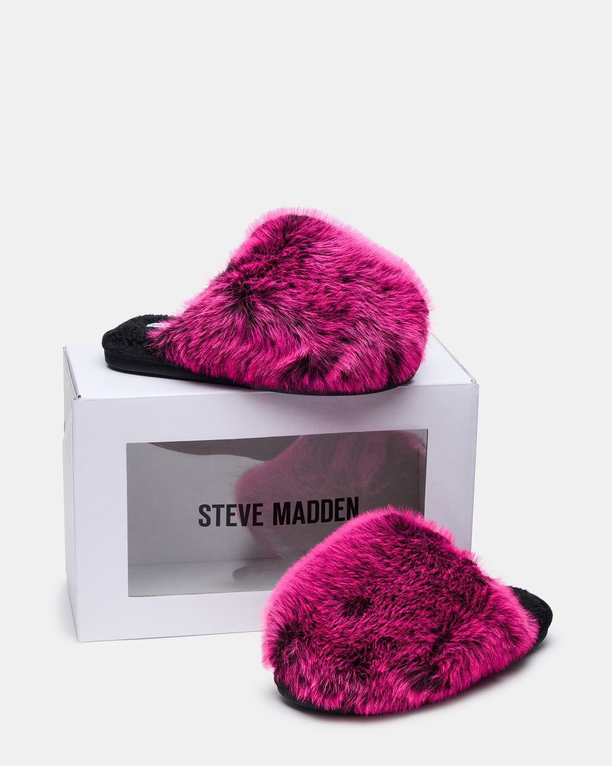 POOF Fushia Slip-On Faux Fur Mule Women's Flat | Steve Madden