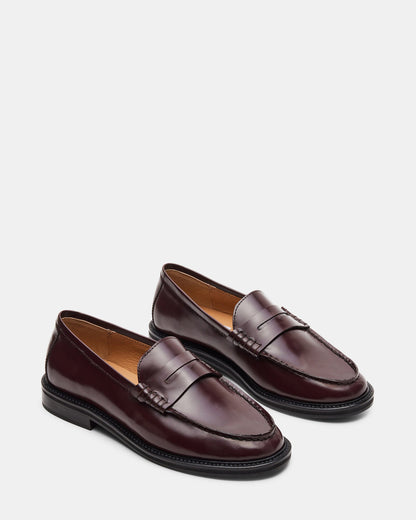 MADISON Burgundy Box Leather Women's Penny Loafer | Steve Madden