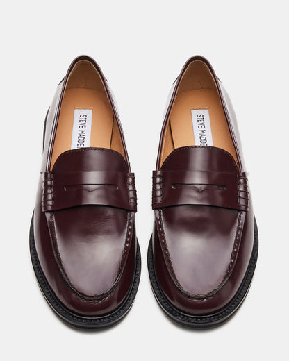 MADISON Burgundy Box Leather Women's Penny Loafer | Steve Madden