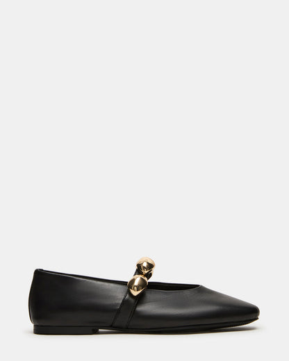 POPPIN Black Leather Mary Jane Ballet Women's Flat | Steve Madden