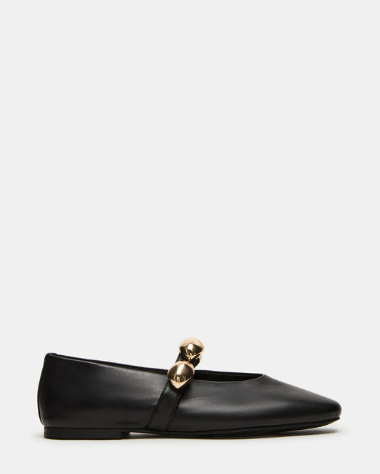 POPPIN Black Leather Mary Jane Ballet Women's Flat | Steve Madden