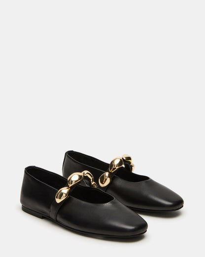 POPPIN Black Leather Mary Jane Ballet Women's Flat | Steve Madden