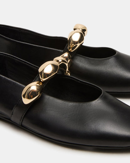 POPPIN Black Leather Mary Jane Ballet Women's Flat | Steve Madden