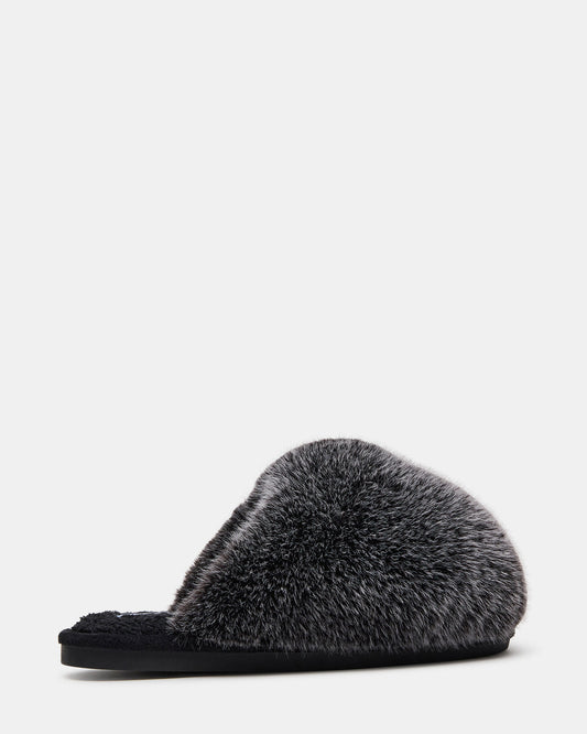 POOF GREY Slip-On Faux Fur Mule Women's Flat | Steve Madden