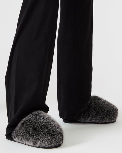 POOF GREY Slip-On Faux Fur Mule Women's Flat | Steve Madden