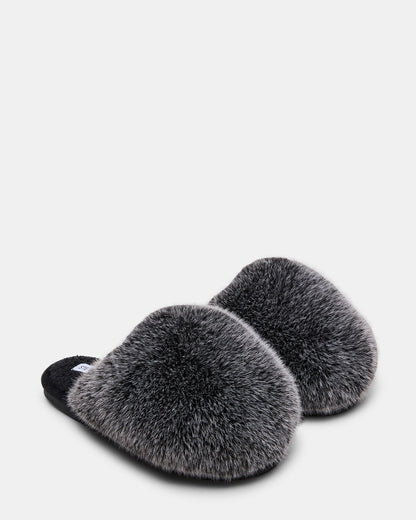 POOF GREY Slip-On Faux Fur Mule Women's Flat | Steve Madden