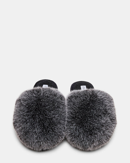 POOF GREY Slip-On Faux Fur Mule Women's Flat | Steve Madden