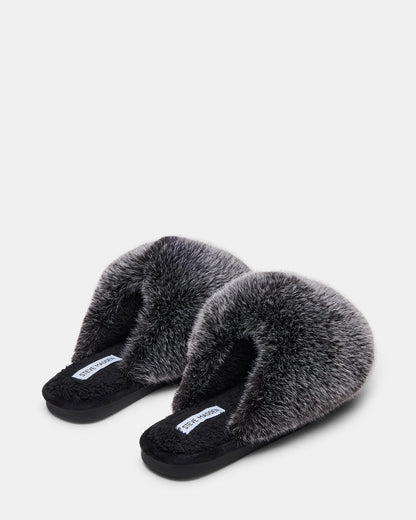 POOF GREY Slip-On Faux Fur Mule Women's Flat | Steve Madden