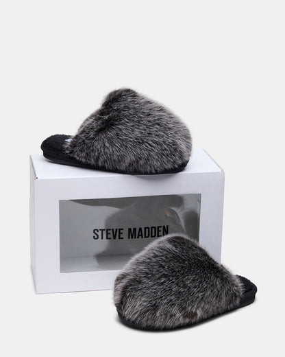 POOF GREY Slip-On Faux Fur Mule Women's Flat | Steve Madden