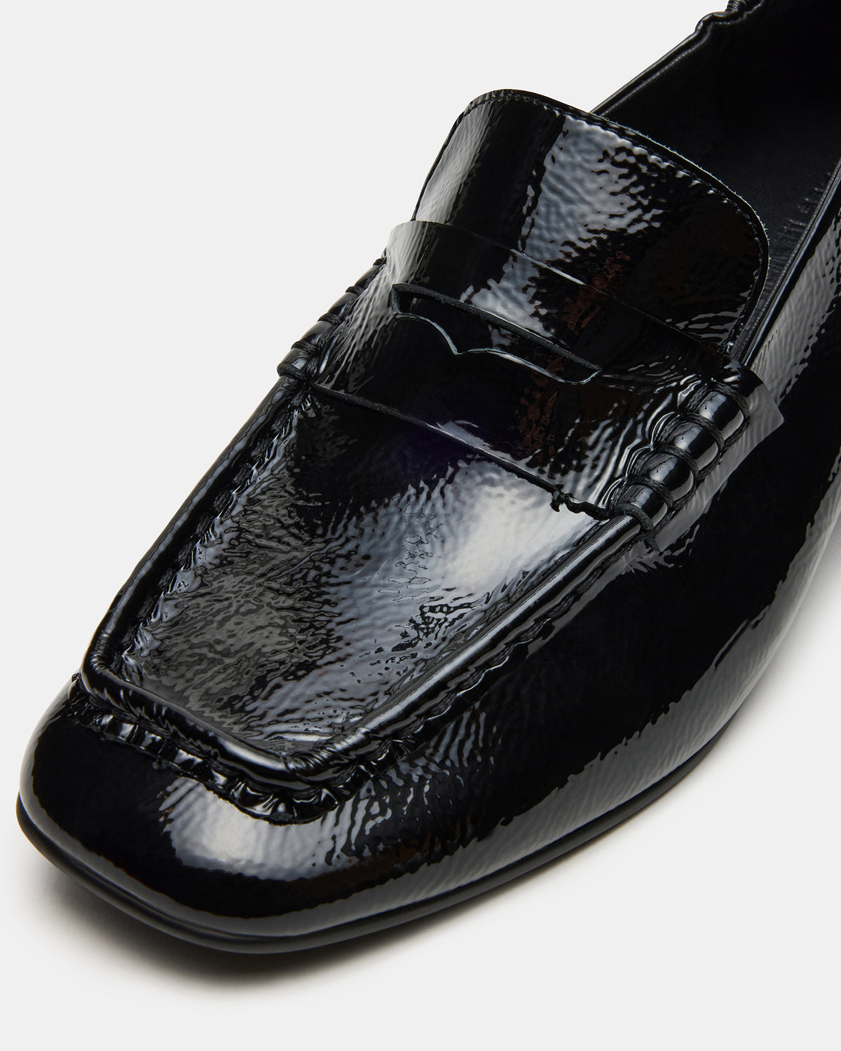 ESTEE Black Crinkle Patent Square-Toe Heeled Women's Loafer | Steve Madden