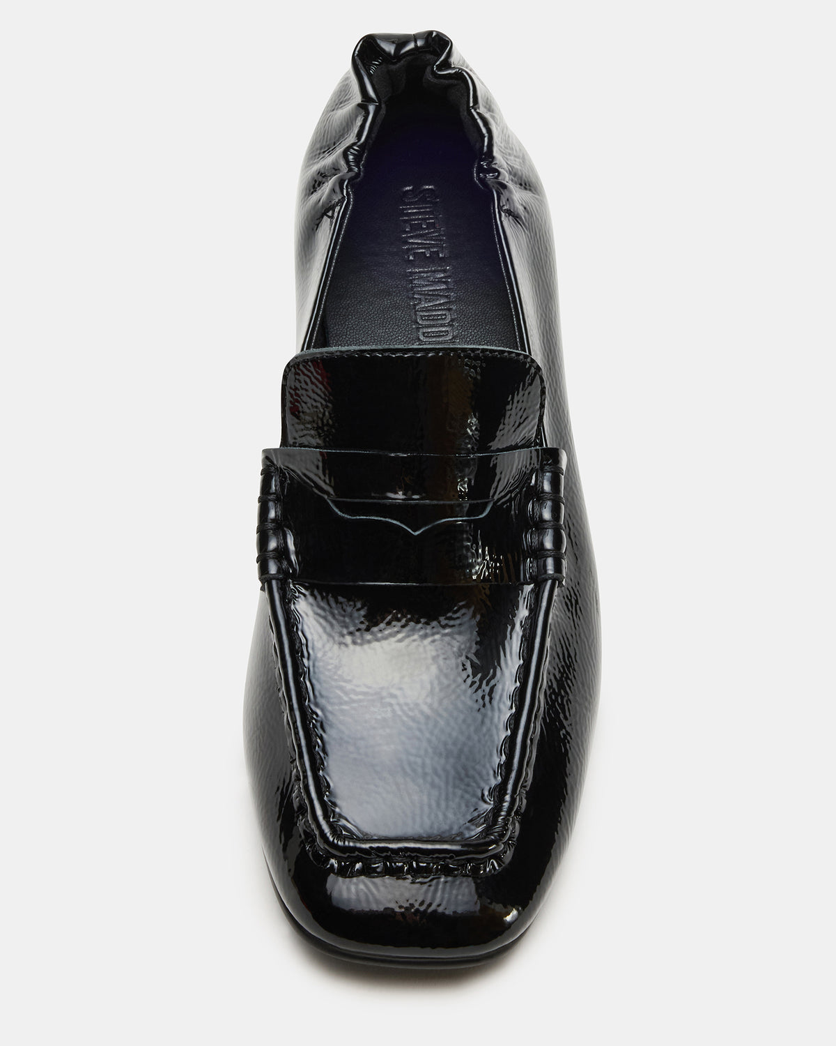 ESTEE Black Crinkle Patent Square-Toe Heeled Women's Loafer | Steve Madden