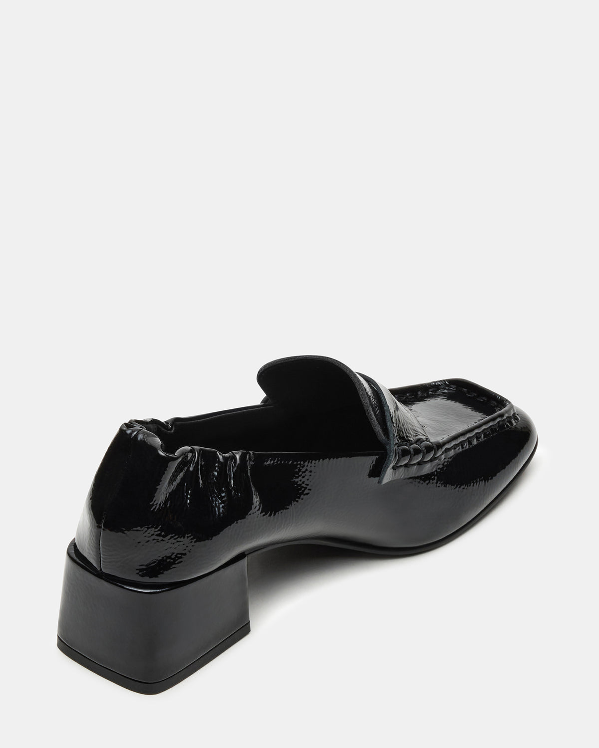 ESTEE Black Crinkle Patent Square-Toe Heeled Women's Loafer | Steve Madden