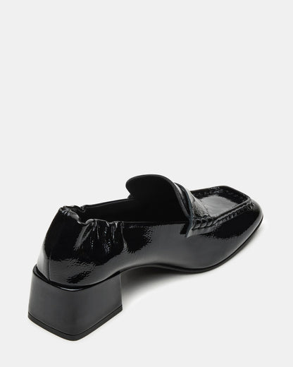ESTEE Black Crinkle Patent Square-Toe Heeled Women's Loafer | Steve Madden