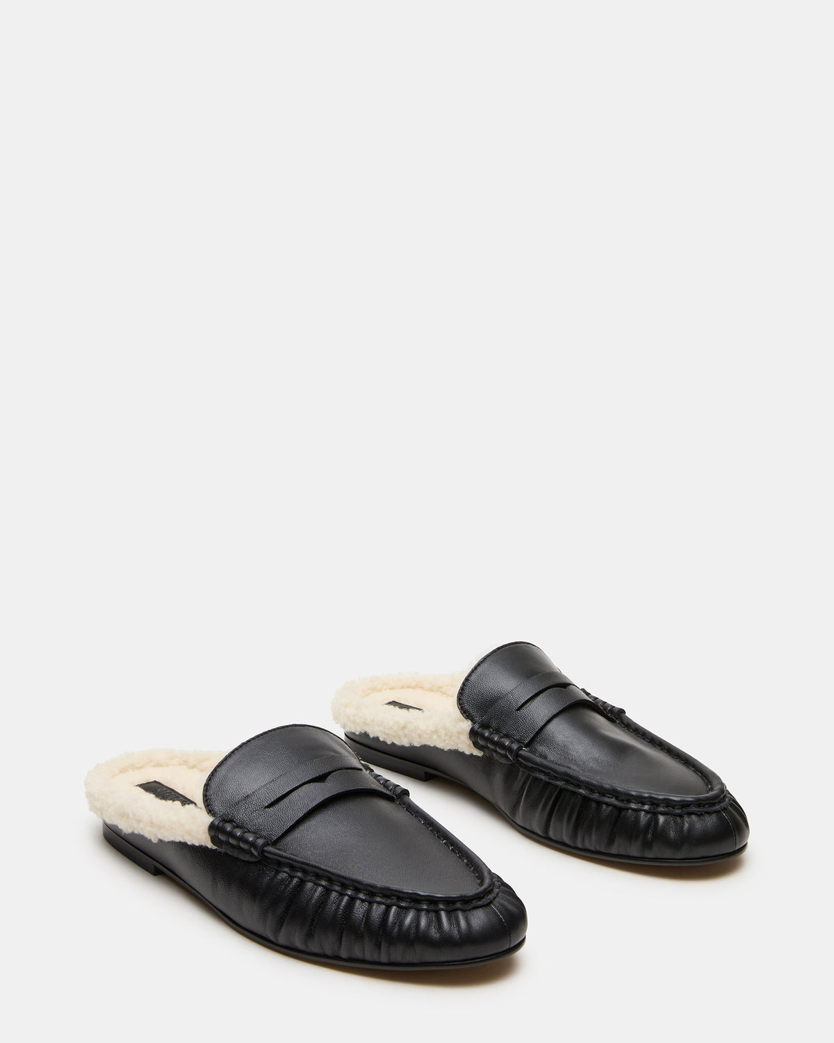 RAFE Faux Fur Black Leather Slip-On Mule Women's Flat | Steve Madden