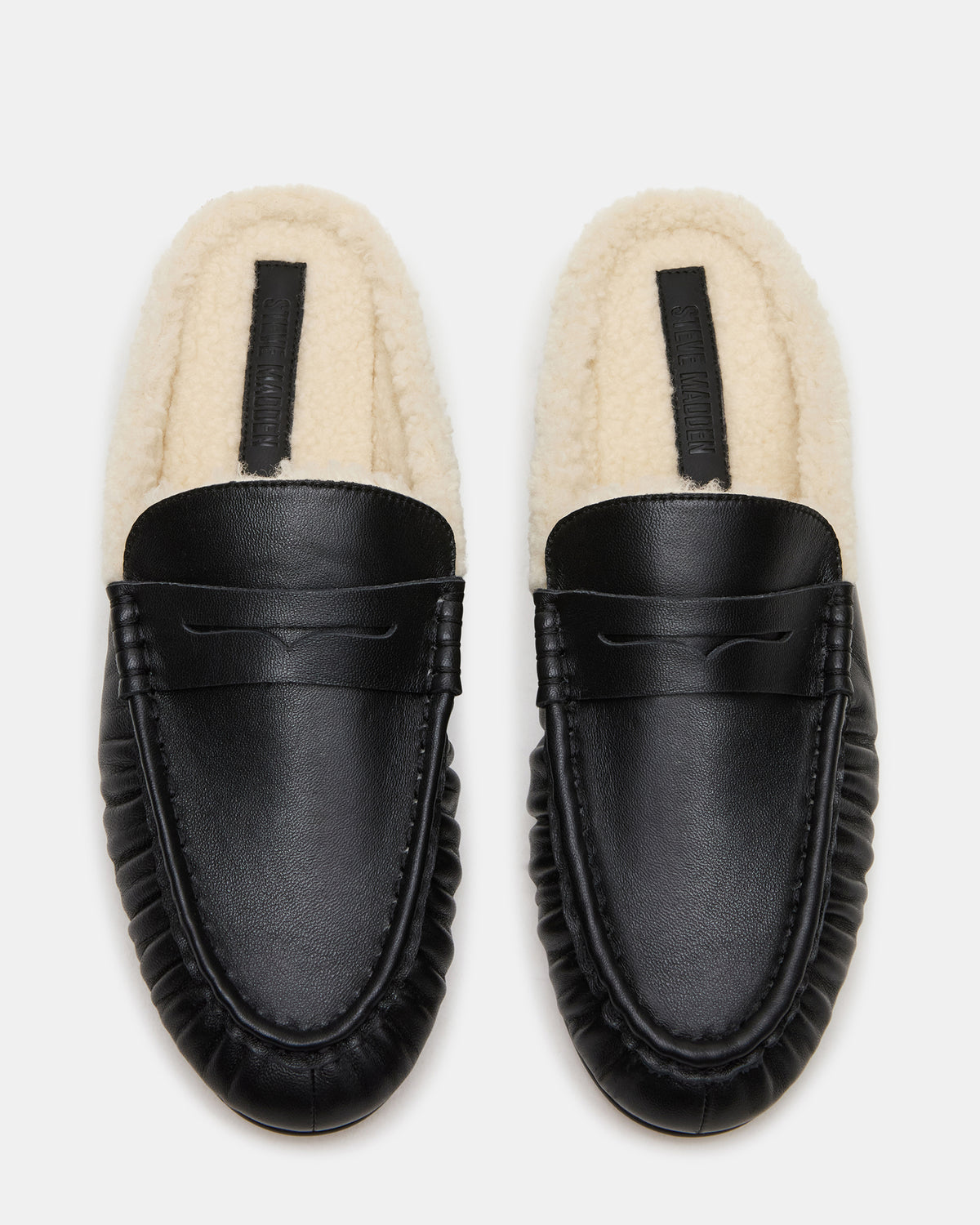RAFE Faux Fur Black Leather Slip-On Mule Women's Flat | Steve Madden