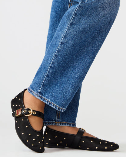 LUCIA Stud Black Multi Mesh Mary Jane Ballet Women's Flat | Steve Madden