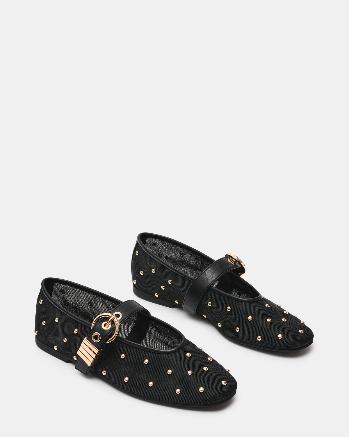 LUCIA Stud Black Multi Mesh Mary Jane Ballet Women's Flat | Steve Madden