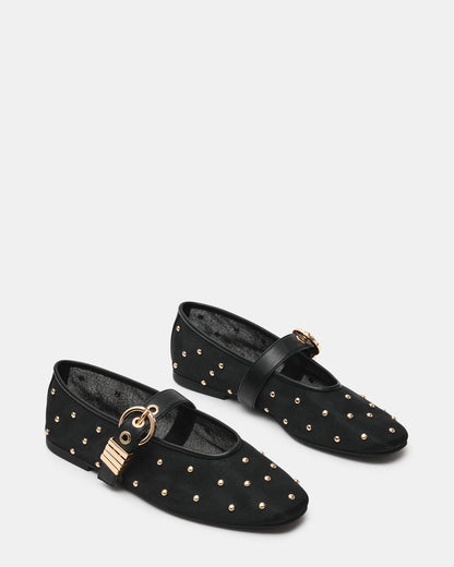 LUCIA Stud Black Multi Mesh Mary Jane Ballet Women's Flat | Steve Madden