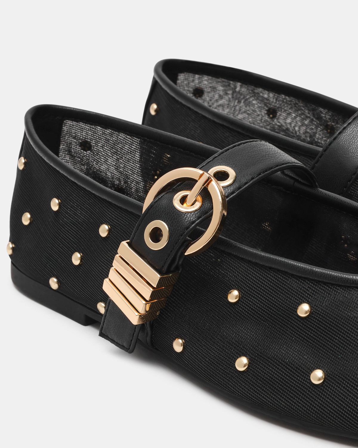LUCIA Stud Black Multi Mesh Mary Jane Ballet Women's Flat | Steve Madden