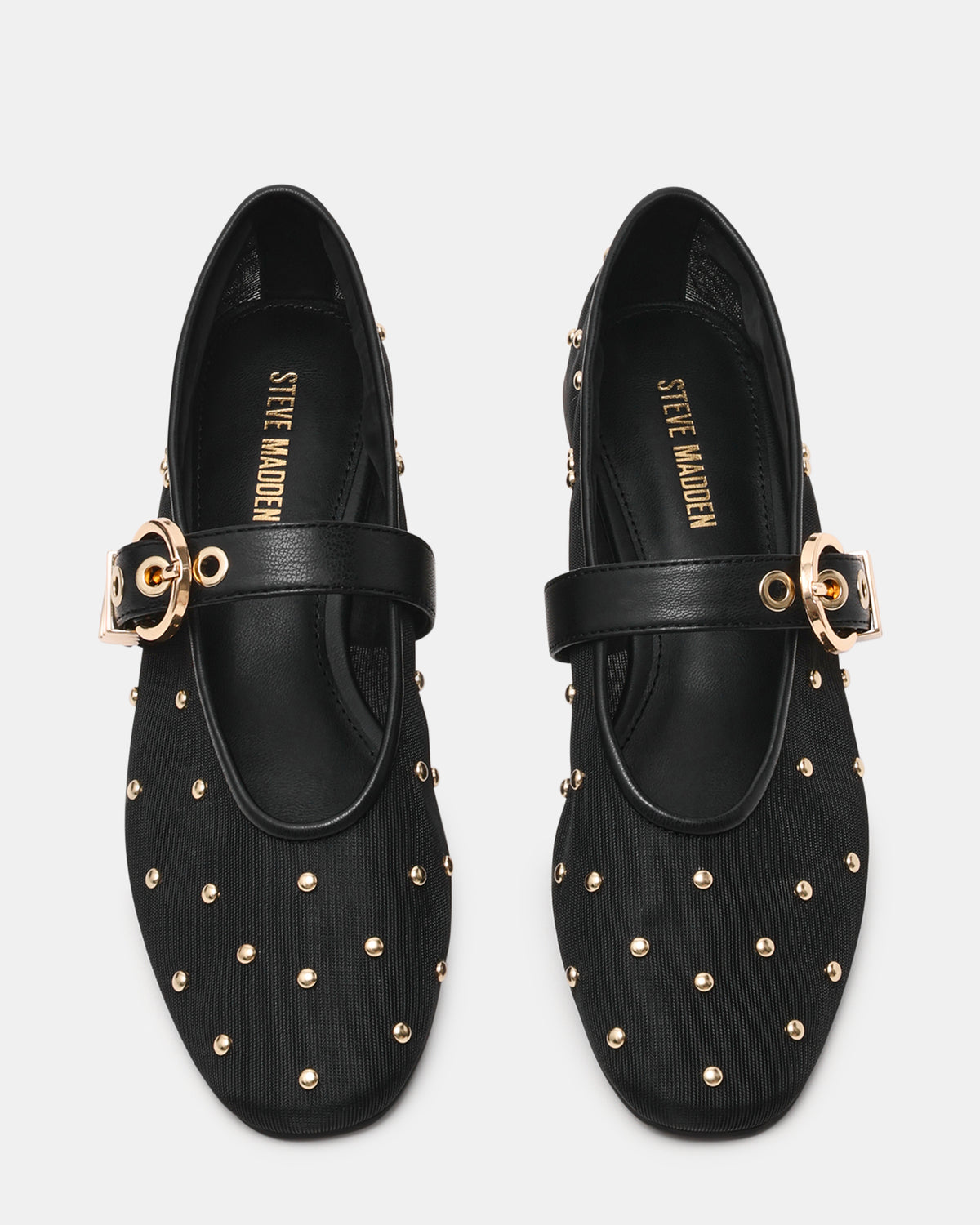 LUCIA Stud Black Multi Mesh Mary Jane Ballet Women's Flat | Steve Madden