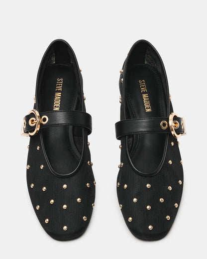 LUCIA Stud Black Multi Mesh Mary Jane Ballet Women's Flat | Steve Madden