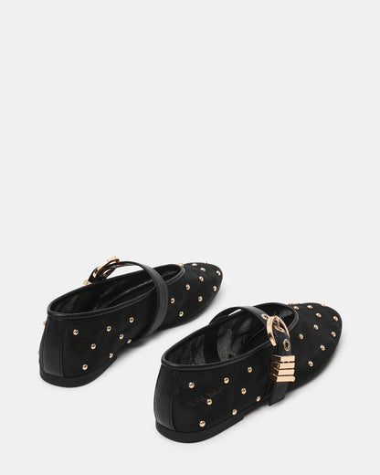 LUCIA Stud Black Multi Mesh Mary Jane Ballet Women's Flat | Steve Madden