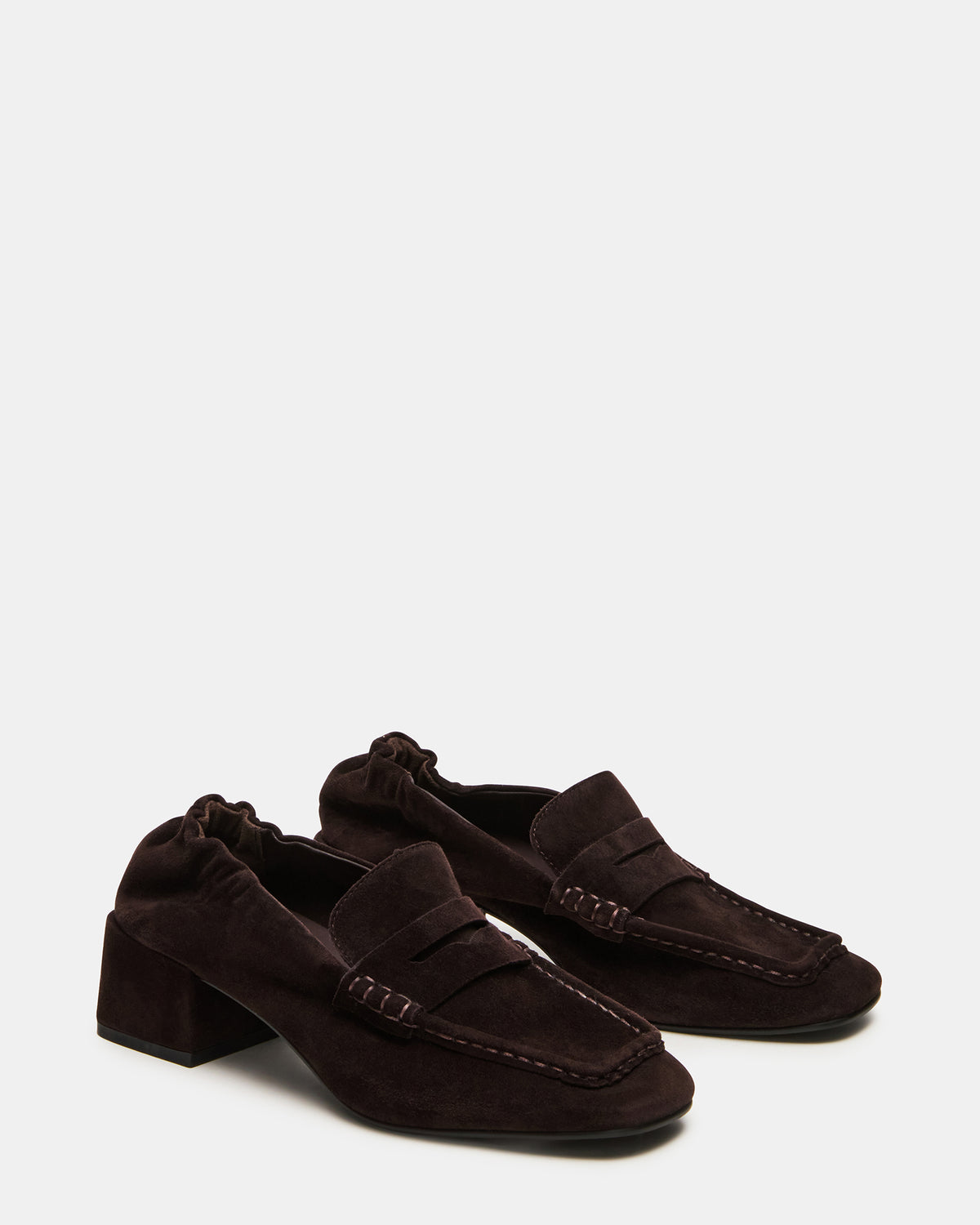ESTEE Brown Suede Square-Toe Heeled Women's Loafer | Steve Madden