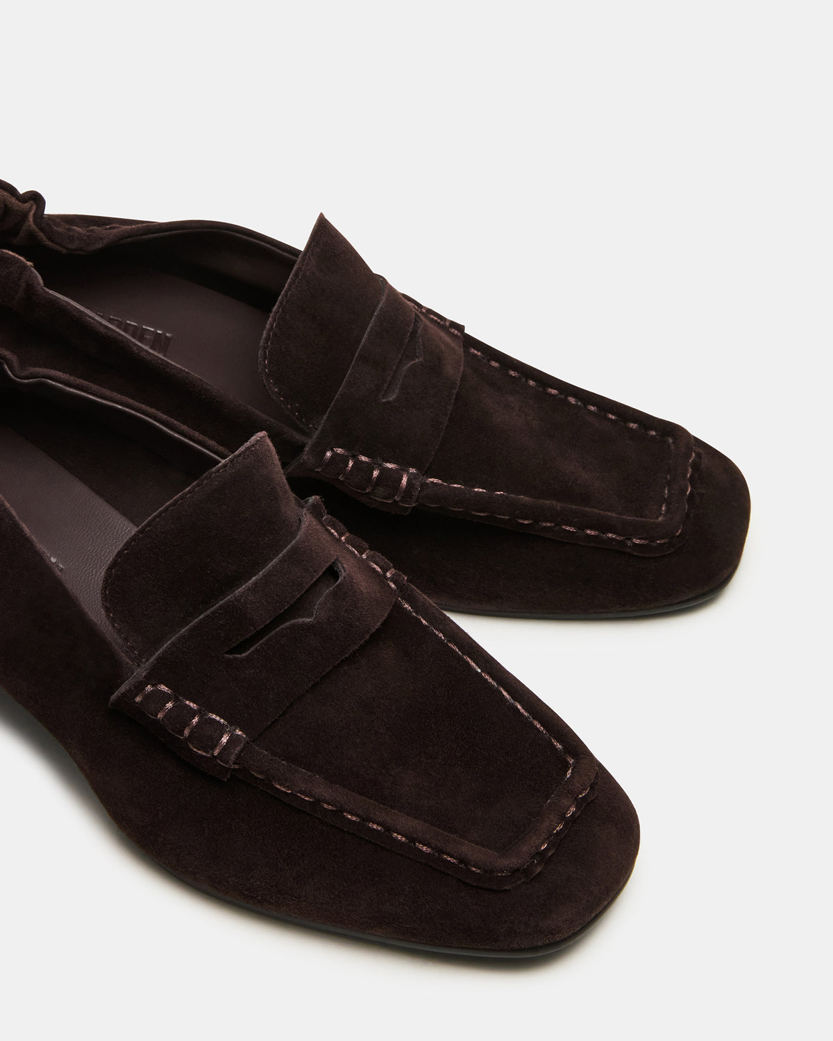 ESTEE Brown Suede Square-Toe Heeled Women's Loafer | Steve Madden