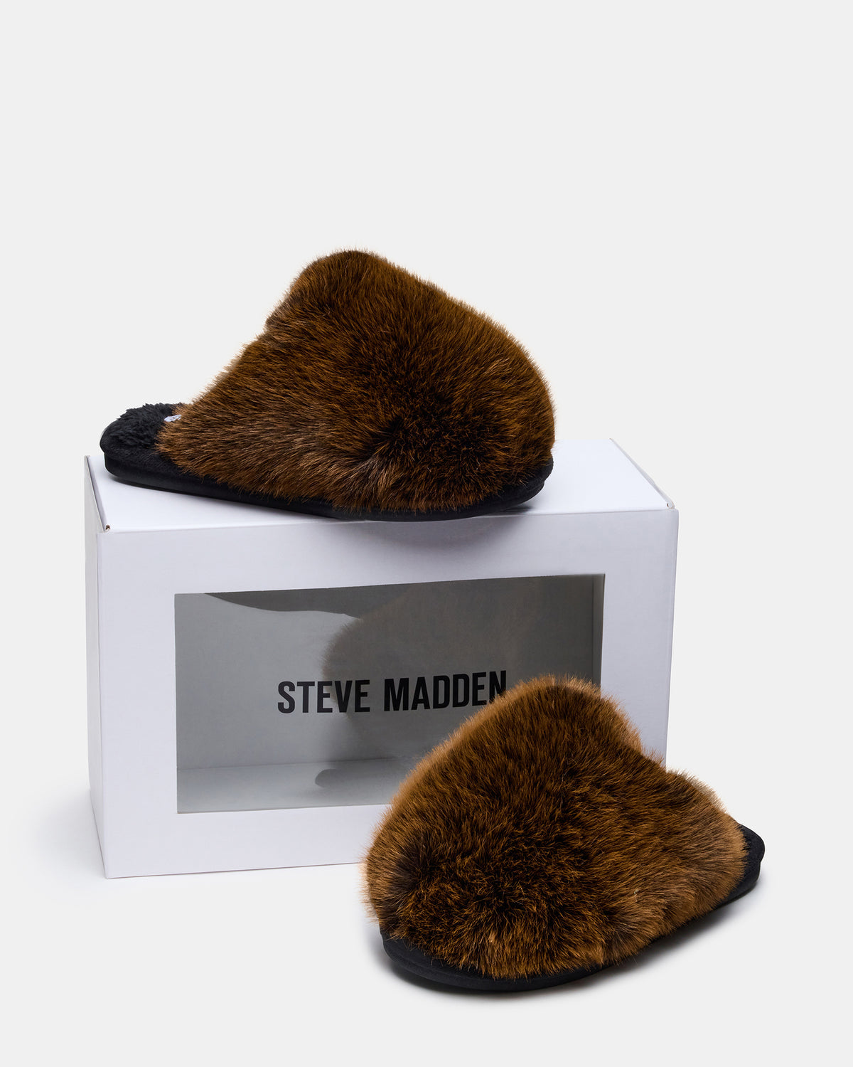 POOF Brown Slip-On Faux Fur Mule Women's Flat | Steve Madden