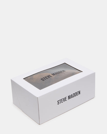 POOF Brown Slip-On Faux Fur Mule Women's Flat | Steve Madden