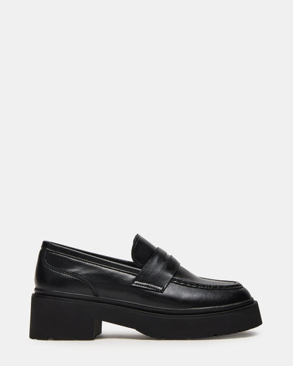 LAYKEN Black Leather Platform Lug Women's Loafer | Steve Madden