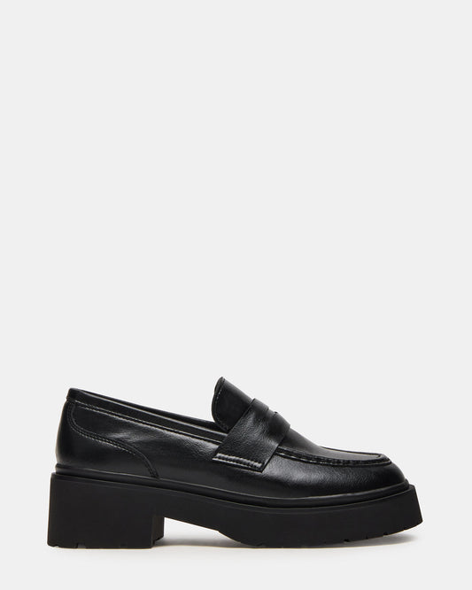 LAYKEN Black Leather Platform Lug Women's Loafer | Steve Madden