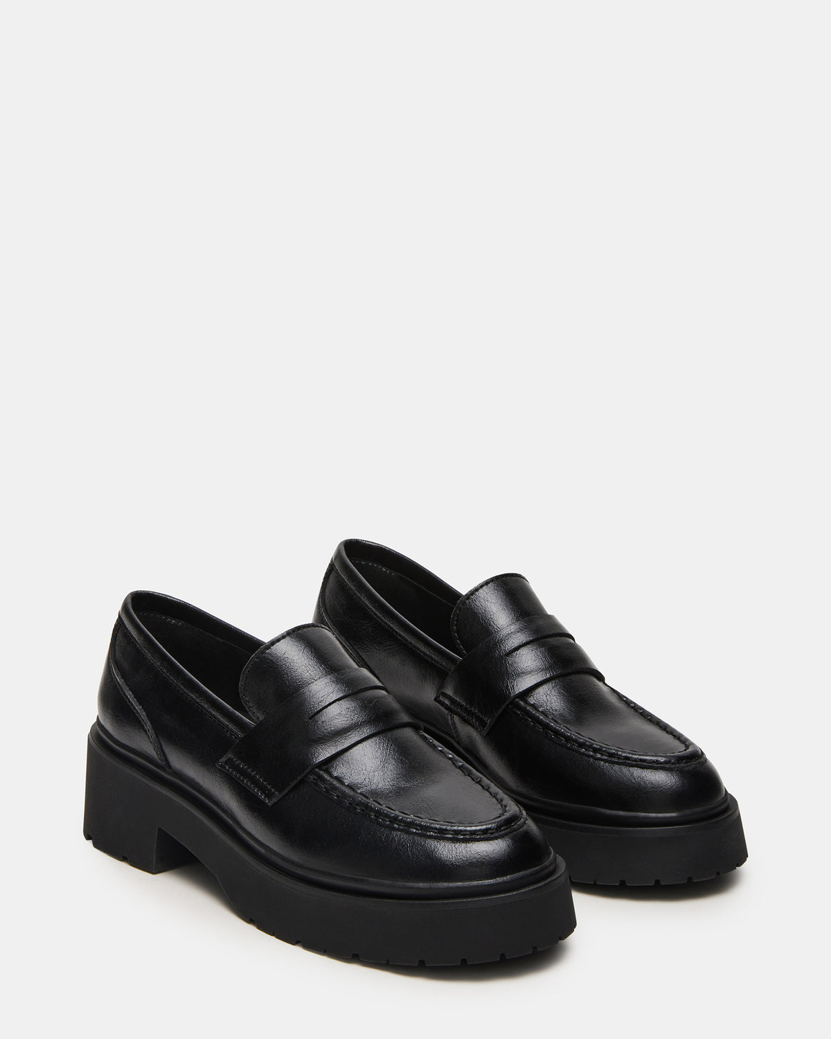 LAYKEN Black Leather Platform Lug Women's Loafer | Steve Madden