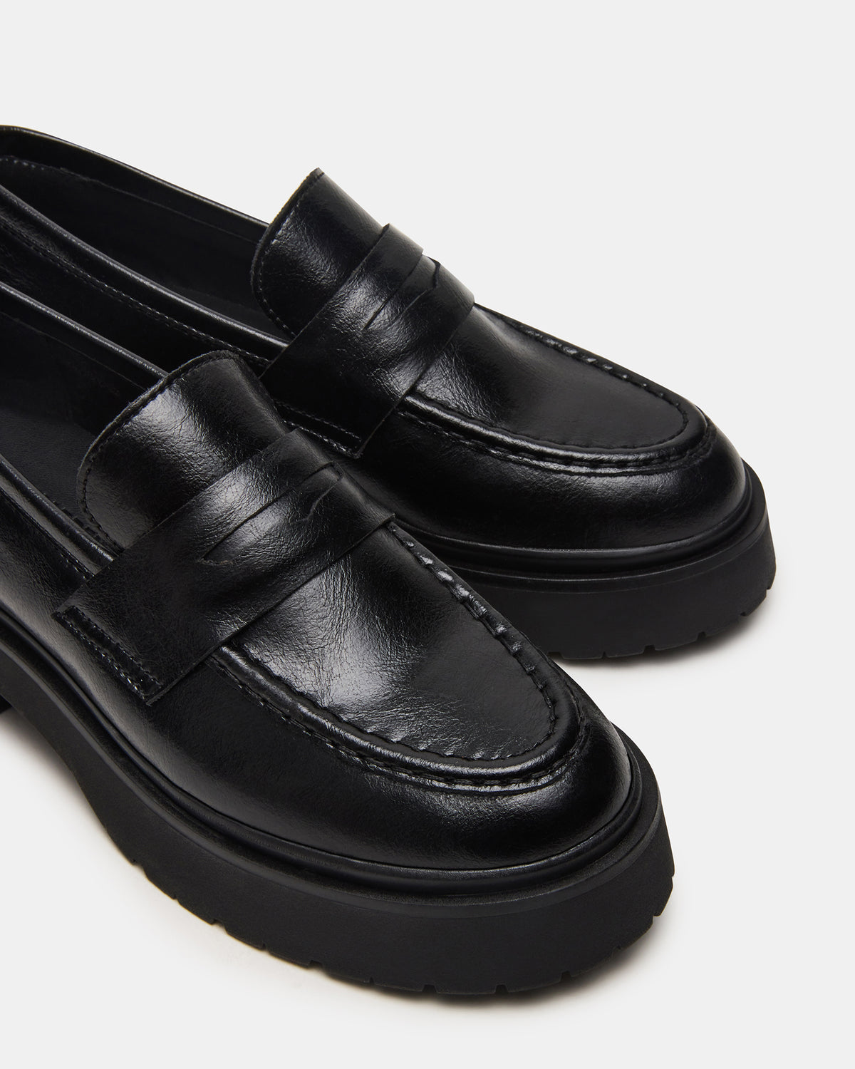LAYKEN Black Leather Platform Lug Women's Loafer | Steve Madden