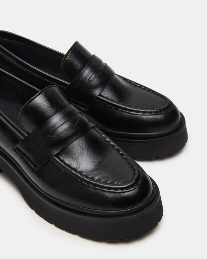 LAYKEN Black Leather Platform Lug Women's Loafer | Steve Madden