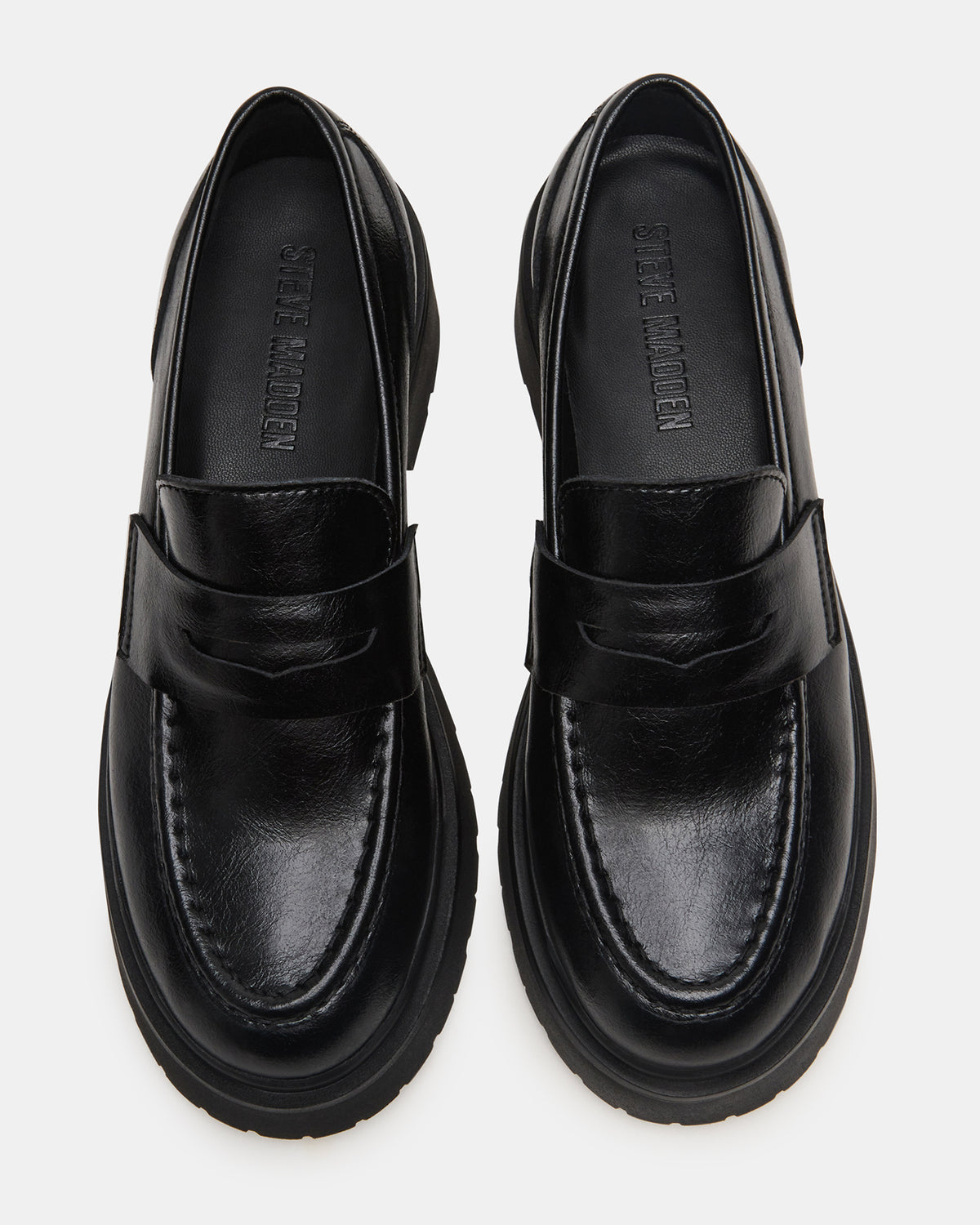 LAYKEN Black Leather Platform Lug Women's Loafer | Steve Madden