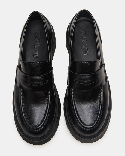LAYKEN Black Leather Platform Lug Women's Loafer | Steve Madden